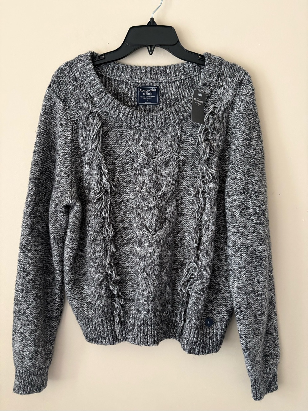 Abercrombie & Fitch Women's Marled Gray Cable-Front Crew Sweater Sz.L New
